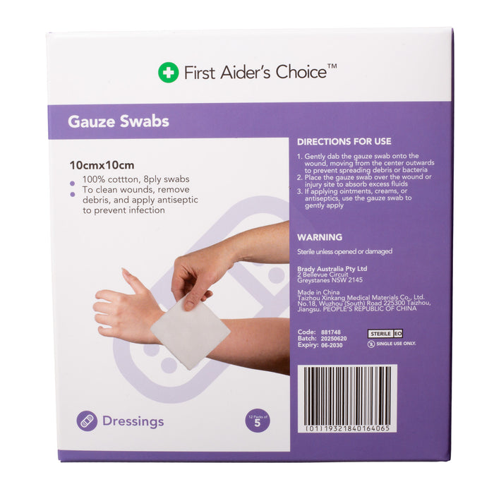 Gauze Swabs 10cm (W) x 10cm (H), Pack of 5