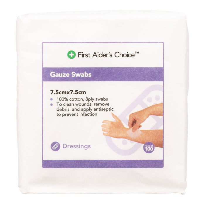 Gauze Swabs, 7.5cm (W) x 7.5cm (H), Pack of 100