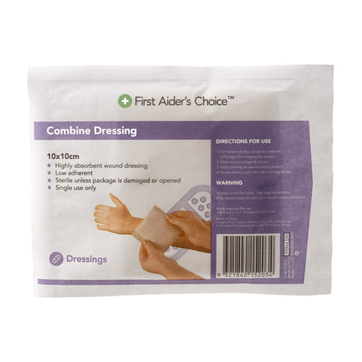 First Aider's Choice Combine Dressing, 10cm (W) x 10cm (H)