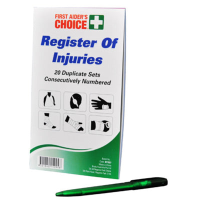 Register Of Injuries Book & Pen