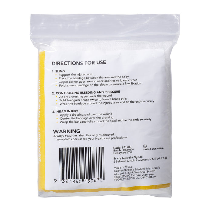 First Aider's Choice Triangular Bandage Disposable, 110cm x 155cm
