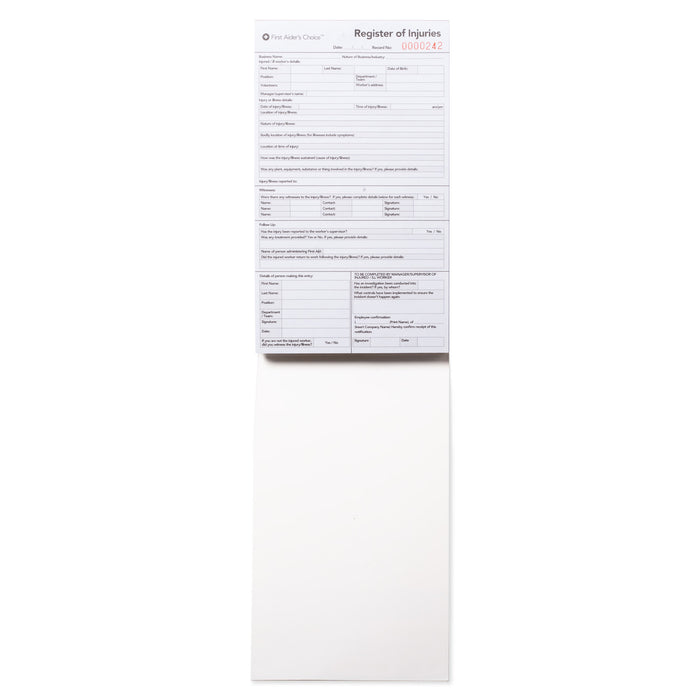 First Aider's Choice Register Of Injuries Book & Pen