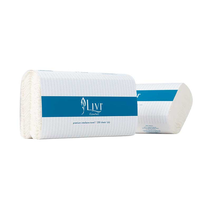 Livi Multifold Paper Hand Towel, 1 Ply, White, Bulk Carton of 20 x 200 Sheets