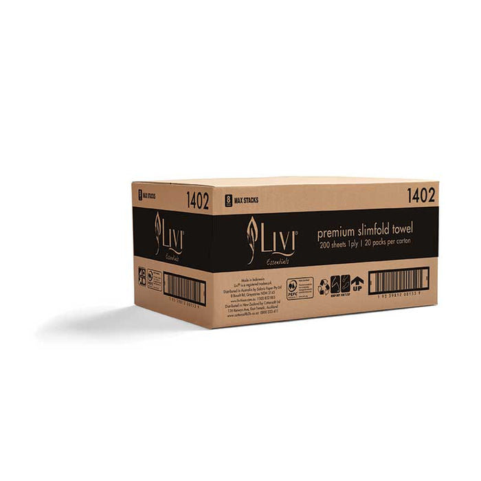 Livi Multifold Paper Hand Towel, 1 Ply, White, Bulk Carton of 20 x 200 Sheets