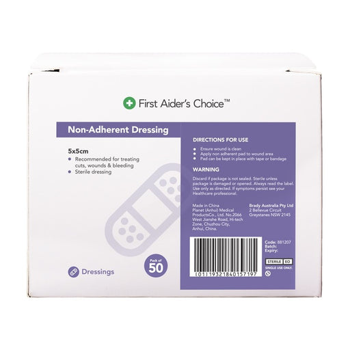 First Aiders Choice Non-Adherent Dressing, 5cm (W) x 5cm (H), Box of 50