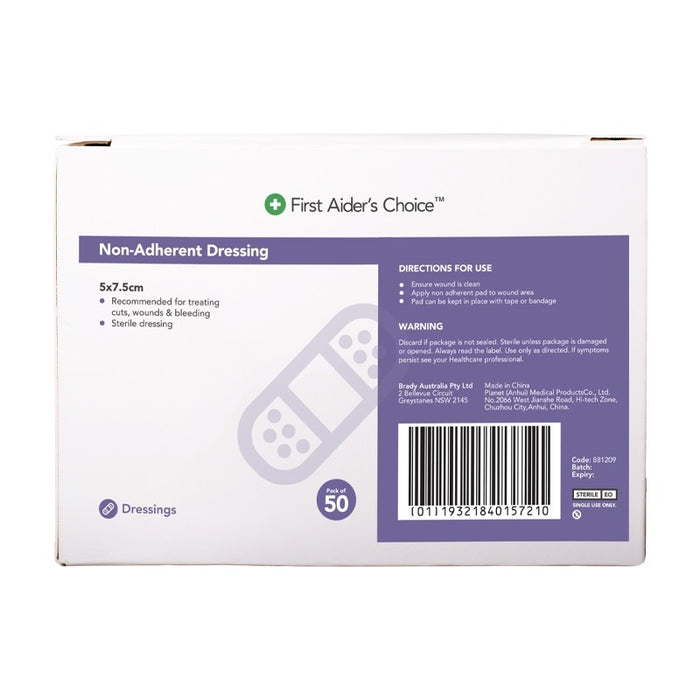 First Aiders Choice Non-Adherent Dressing, 5cm x 7.5cm, Box of 50
