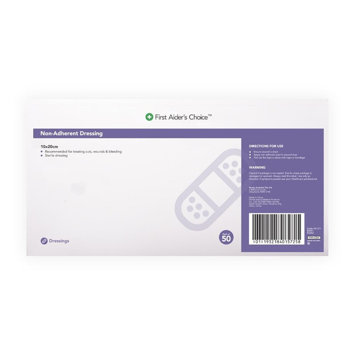 First Aiders Choice Non-Adherent Dressing, 10cm (W) x 20cm (H), Box of 50