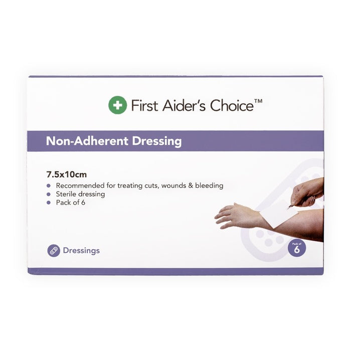 First Aiders Choice Non-Adherent Dressing, 7.5cm (W) x 10cm (H), Pack of 6