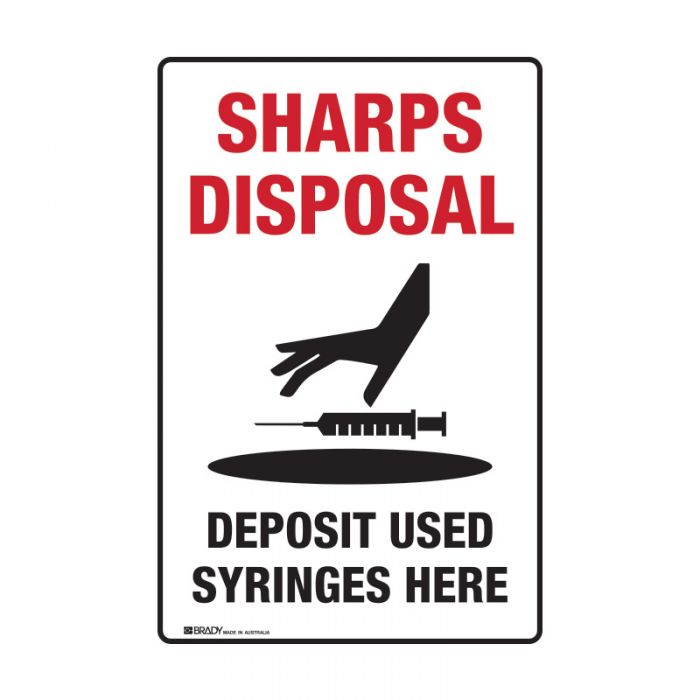 Sharps Disposal Sign - Deposit Used Syringes Here — Trafalgar First Aid