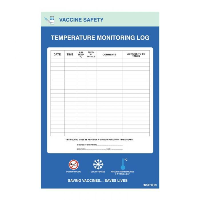 Temperature Monitoring Log, 450 x 300mm — Trafalgar First Aid